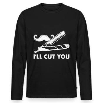 Coiffeur de barbier Je veux te couper les cheveux - T-shirt manches longues Premium bio Homme - noir - Devant - Nico (187cm)