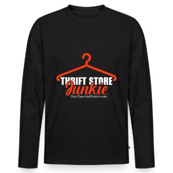 Second-hand junkie second hand shopping - Men's Premium Organic Long Sleeve Shirt - black - Front - Nico (187cm)
