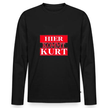 Hier kommt kurt - Männer Premium Bio Langarmshirt - Schwarz - Vorne - Nico (187cm)