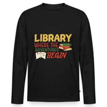 Library Adventure - Men's Premium Organic Long Sleeve Shirt - black - Front - Nico (187cm)