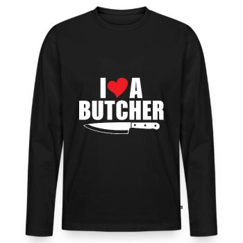 Metzger Liebe Metzgerei Fleischer - Männer Premium Bio Langarmshirt - Schwarz - Vorne - Nico (187cm)