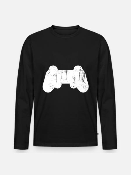 Controller Vintage White - Männer Premium Bio Langarmshirt - Schwarz