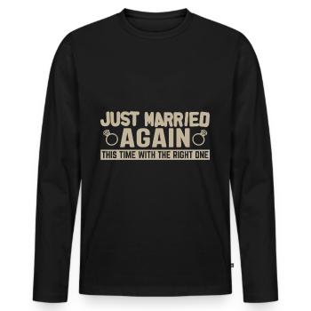 Just Married Again - Men's Premium Organic Long Sleeve Shirt - black - Front - Nico (187cm)