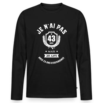 CADEAU ANNIVERSAIRE 43 ANS - T-shirt manches longues Premium bio Homme - noir - Devant - Nico (187cm)