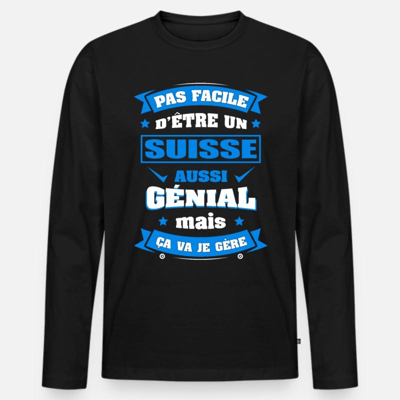 SUISSE GÉNIAL - T-shirt manches longues Premium bio Homme - noir