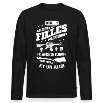 J'AI DEUX FILLES MAGNIFIQUES - T-shirt manches longues Premium bio Homme - noir - Devant - Nico (187cm)