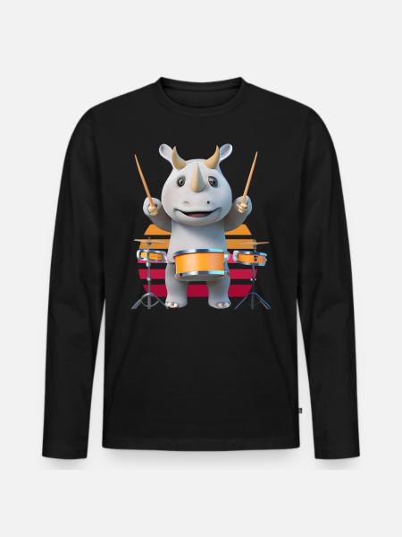 Drum-playing rhinoceros - Men's Premium Organic Long Sleeve Shirt - black