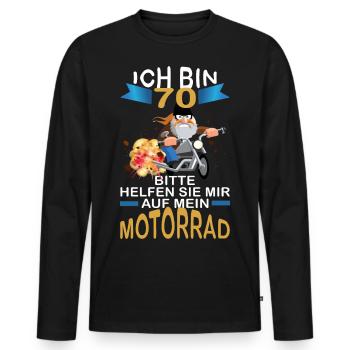 ICH BIN 70 BITTE HELFEN SIE MIR AUF MEIN MOTORRAD - Männer Premium Bio Langarmshirt - Schwarz - Vorne - Nico (187cm)