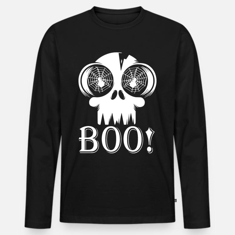 HALLOWEEN GRUSELSCHÄDEL BOO! - Männer Premium Bio Langarmshirt - Schwarz