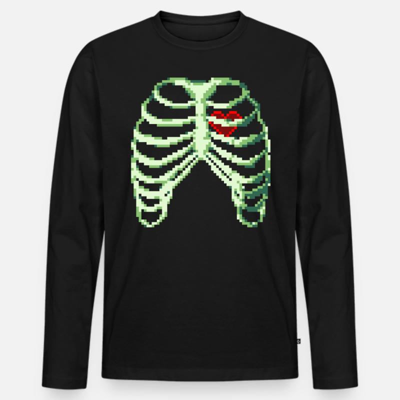8bit Heart - Männer Premium Bio Langarmshirt - Schwarz