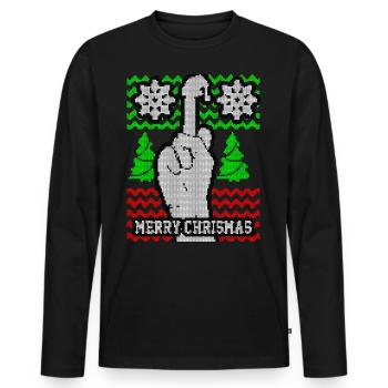 Christmas Ugly Merry Christmas Xmas Gift - Men's Premium Organic Long Sleeve Shirt - black - Front - Nico (187cm)