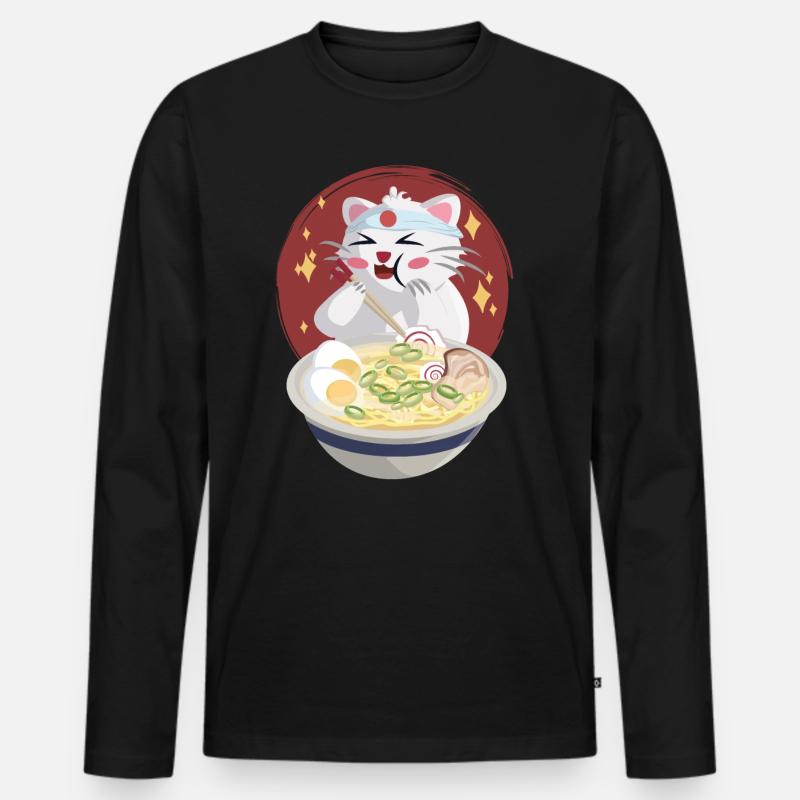 Katze isst Nudeln - Männer Premium Bio Langarmshirt - Schwarz