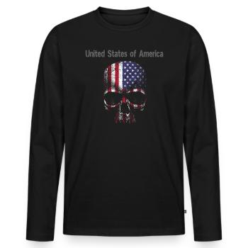 Tête de mort Amérique Drapeaux États-Unis Souvenir - T-shirt manches longues Premium bio Homme - noir - Devant - Nico (187cm)