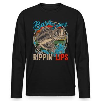 Bass Fisching Rippin Lips Pêcher drôle - T-shirt manches longues Premium bio Homme - noir - Devant - Nico (187cm)