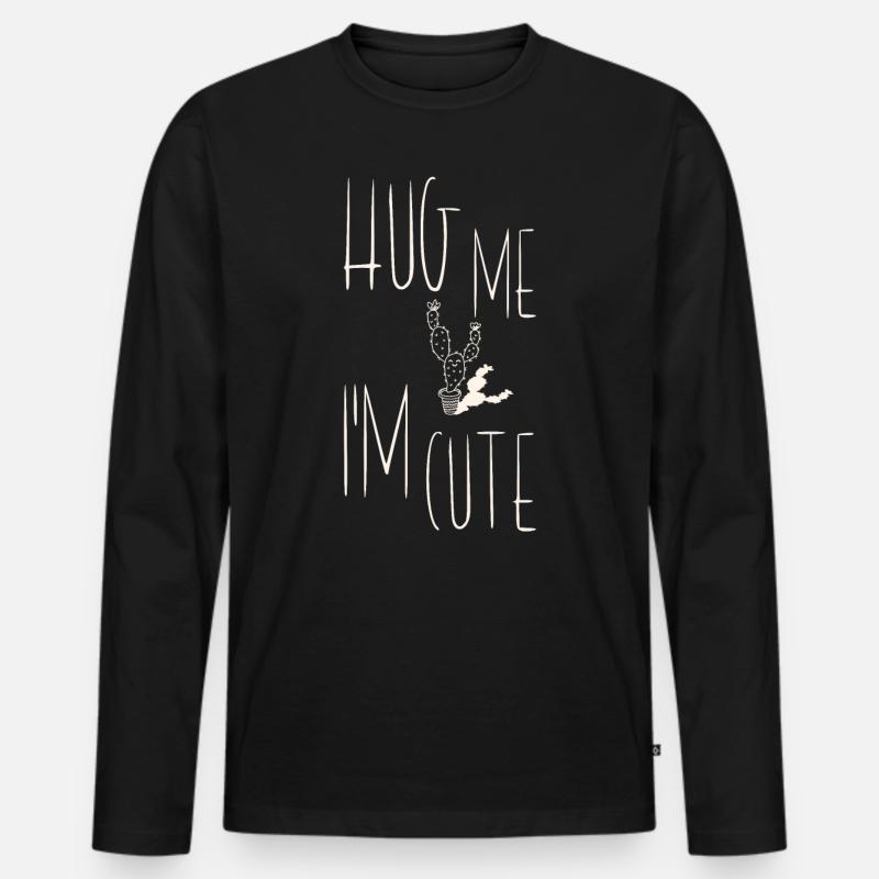 Hug Me Im Cute Kaktus - Männer Premium Bio Langarmshirt - Schwarz