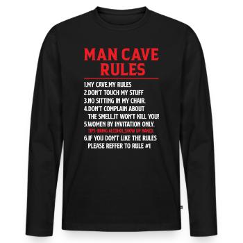 Règles de man cave - Mancave Joke - T-shirt manches longues Premium bio Homme - noir - Devant - Nico (187cm)