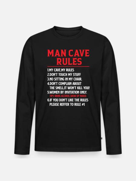 Man Cave Regler - Mancave Joke - Premium økologisk langærmet T-shirt til mænd - sort