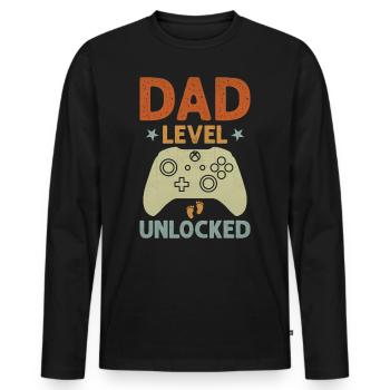 Annonce de grossesse déverrouillée au niveau papa - T-shirt manches longues Premium bio Homme - noir - Devant - Nico (187cm)