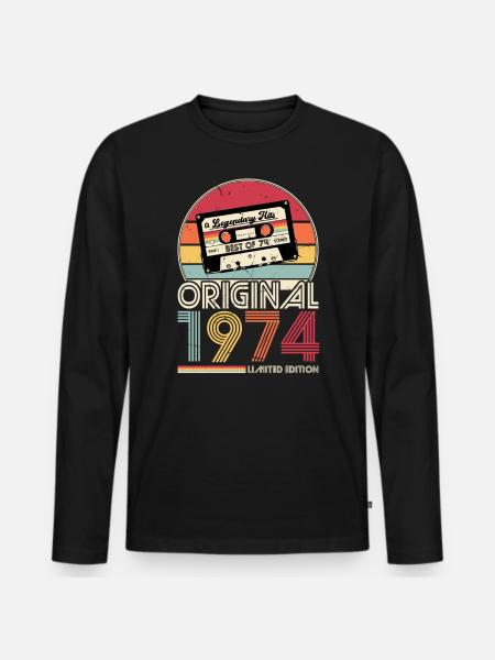 1974 Jahrgang Geburtstag Retro Vintage Geschenk - Männer Premium Bio Langarmshirt - Schwarz
