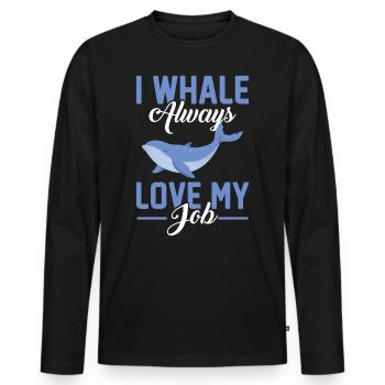 I Whale Always Love My Job - Jeu de mots biologiste marin - T-shirt manches longues Premium bio Homme - noir - Devant - Nico (187cm)