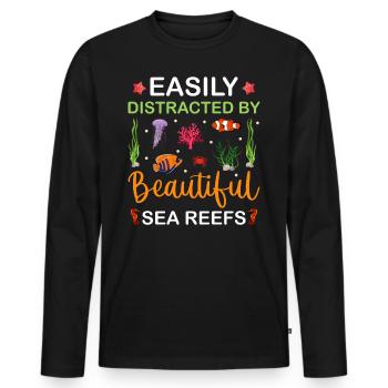 Facilement distrait par de beaux récifs marins - Marine - T-shirt manches longues Premium bio Homme - noir - Devant - Nico (187cm)