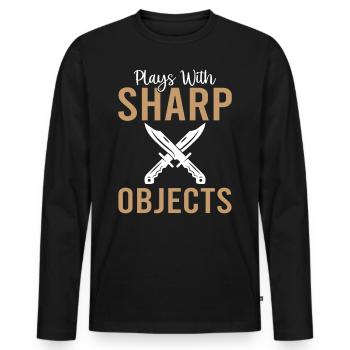 Plays With Sharp Objects - Knife Collector - Men's Premium Organic Long Sleeve Shirt - black - Front - Nico (187cm)