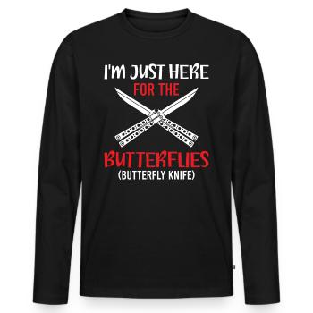 Je suis juste ici pour les papillons - Knife Collecto - T-shirt manches longues Premium bio Homme - noir - Devant - Nico (187cm)