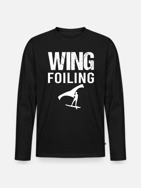 Wing Foiling Hydrofoil Surfer - Men's Premium Organic Long Sleeve Shirt - black