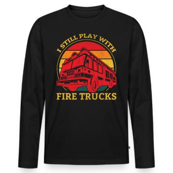 Firefighter - I Still Play With Fire Trucks - Männer Premium Bio Langarmshirt - Schwarz - Vorne - Nico (187cm)