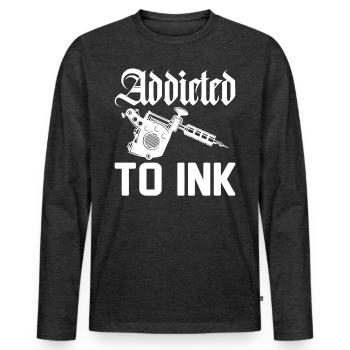 Dicton tatoueur - accro à l’encre - T-shirt manches longues Premium bio Homme - anthracite chiné - Devant - Nico (187cm)