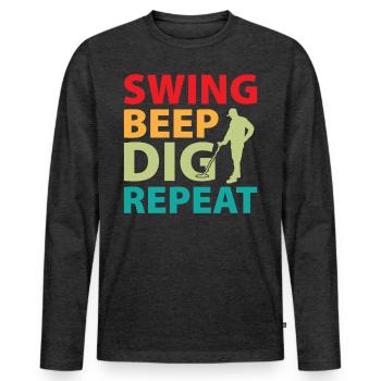 Dirt Fishing - Swing Beep Dig Repeat - Men's Premium Organic Long Sleeve Shirt - heather anthracite - Front - Nico (187cm)