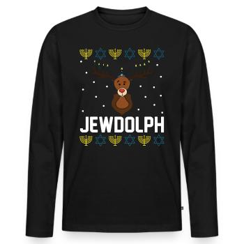Hanukkah Jewish Ugly Christmas Menorah Cellphone - Men's Premium Organic Long Sleeve Shirt - black - Front - Nico (187cm)