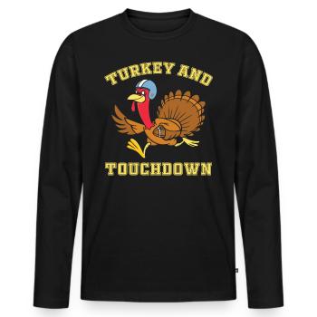 Dinde de Thanksgiving et Touchdowns - Thanksgiving - T-shirt manches longues Premium bio Homme - noir - Devant - Nico (187cm)