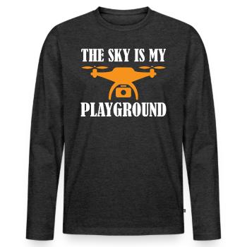 Pilote de drone Le ciel est mon terrain de jeu Quadcopter Op - T-shirt manches longues Premium bio Homme - anthracite chiné - Devant - Nico (187cm)