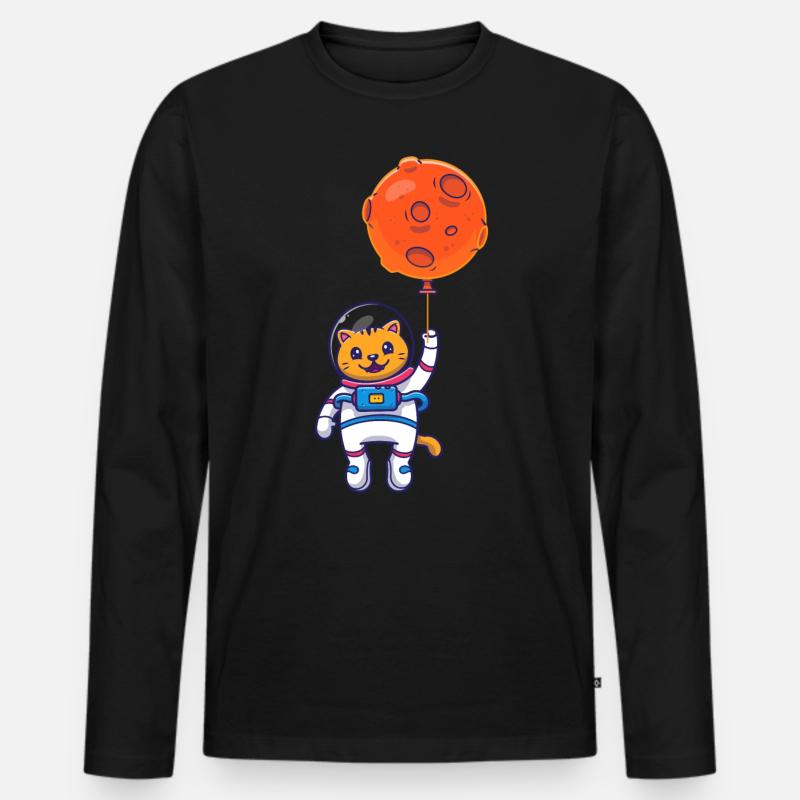 Space Cat Moon Planets Astronaut Space Balloons - Männer Premium Bio Langarmshirt - Schwarz