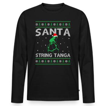 Père Noël portant une ficelle Tanga - Noël moche - T-shirt manches longues Premium bio Homme - noir - Devant - Nico (187cm)