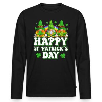 St Patrick's Day Ireland Elves Gnome - Men's Premium Organic Long Sleeve Shirt - black - Front - Nico (187cm)