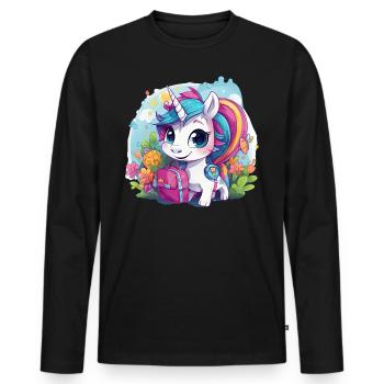 Unicorn Schoolchild School Enrollment Girl Gift - Men's Premium Organic Long Sleeve Shirt - black - Front - Nico (187cm)