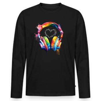 Kopfhörer Musik-Liebe - Männer Premium Bio Langarmshirt - Schwarz - Vorne - Nico (187cm)