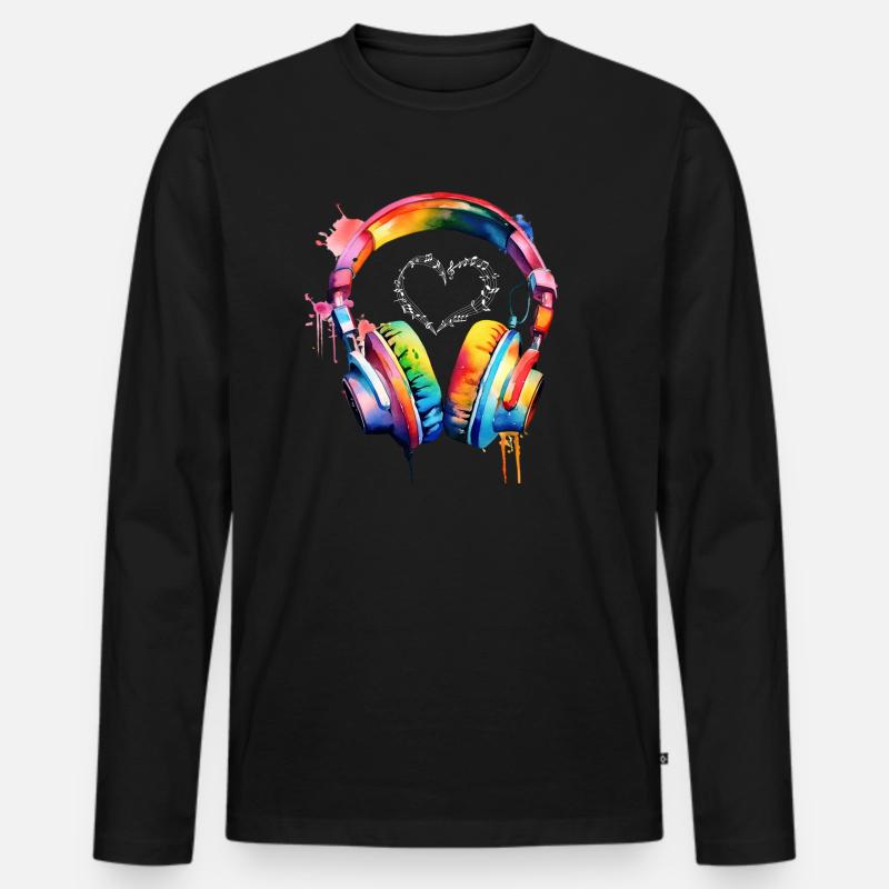 Kopfhörer Musik-Liebe - Männer Premium Bio Langarmshirt - Schwarz