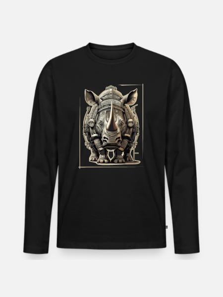 Nashorn Steampunk - Männer Premium Bio Langarmshirt - Schwarz
