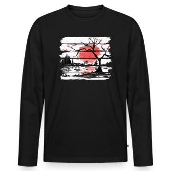 Japan Aquarell Red Sun I Weinlese-Kirschbaum - Männer Premium Bio Langarmshirt - Schwarz - Vorne - Nico (187cm)