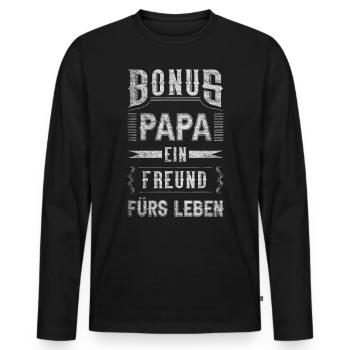 Bonus Papa Spruch, klassischer Vintage-Look - Männer Premium Bio Langarmshirt - Schwarz - Vorne - Nico (187cm)