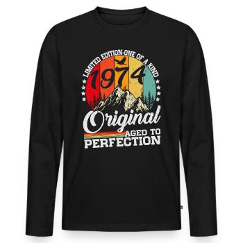 Vintage Born 1974 Vintage Retro Birthday - Men's Premium Organic Long Sleeve Shirt - black - Front - Nico (187cm)
