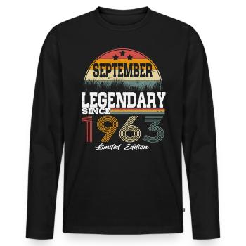 Les légendes sont nées en septembre 1963 - T-shirt manches longues Premium bio Homme - noir - Devant - Nico (187cm)