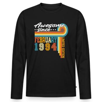 Februar 1994 Jahrgang Geburtstag Retro Geschenk - Männer Premium Bio Langarmshirt - Schwarz - Vorne - Nico (187cm)