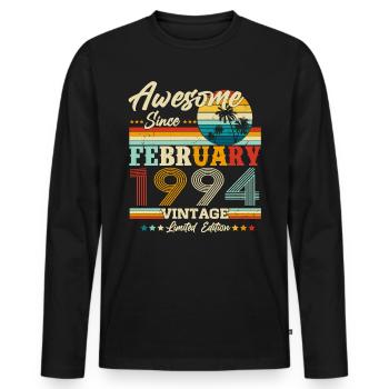 Februar 1994 Jahrgang Geburtstag Retro Geschenk - Männer Premium Bio Langarmshirt - Schwarz - Vorne - Nico (187cm)