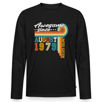 Vintage August 1979 Jahrgang Retro Geburtstag - Männer Premium Bio Langarmshirt - Schwarz - Vorne - Nico (187cm)