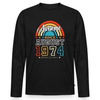 August 1974 Jahrgang Vintage Retro Geburtstag - Männer Premium Bio Langarmshirt - Schwarz - Vorne - Nico (187cm)