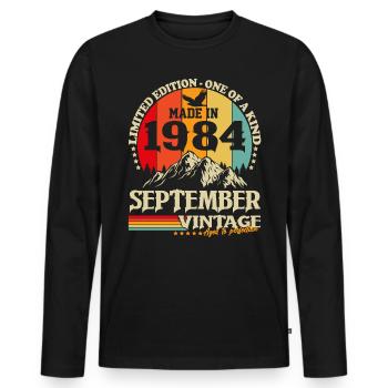 September 1984 Jahrgang Geburtstag Vintage Retro - Männer Premium Bio Langarmshirt - Schwarz - Vorne - Nico (187cm)